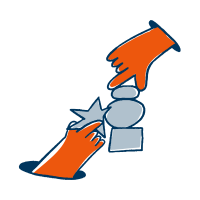 Illustration of hands working together to build and shape a learning plan.